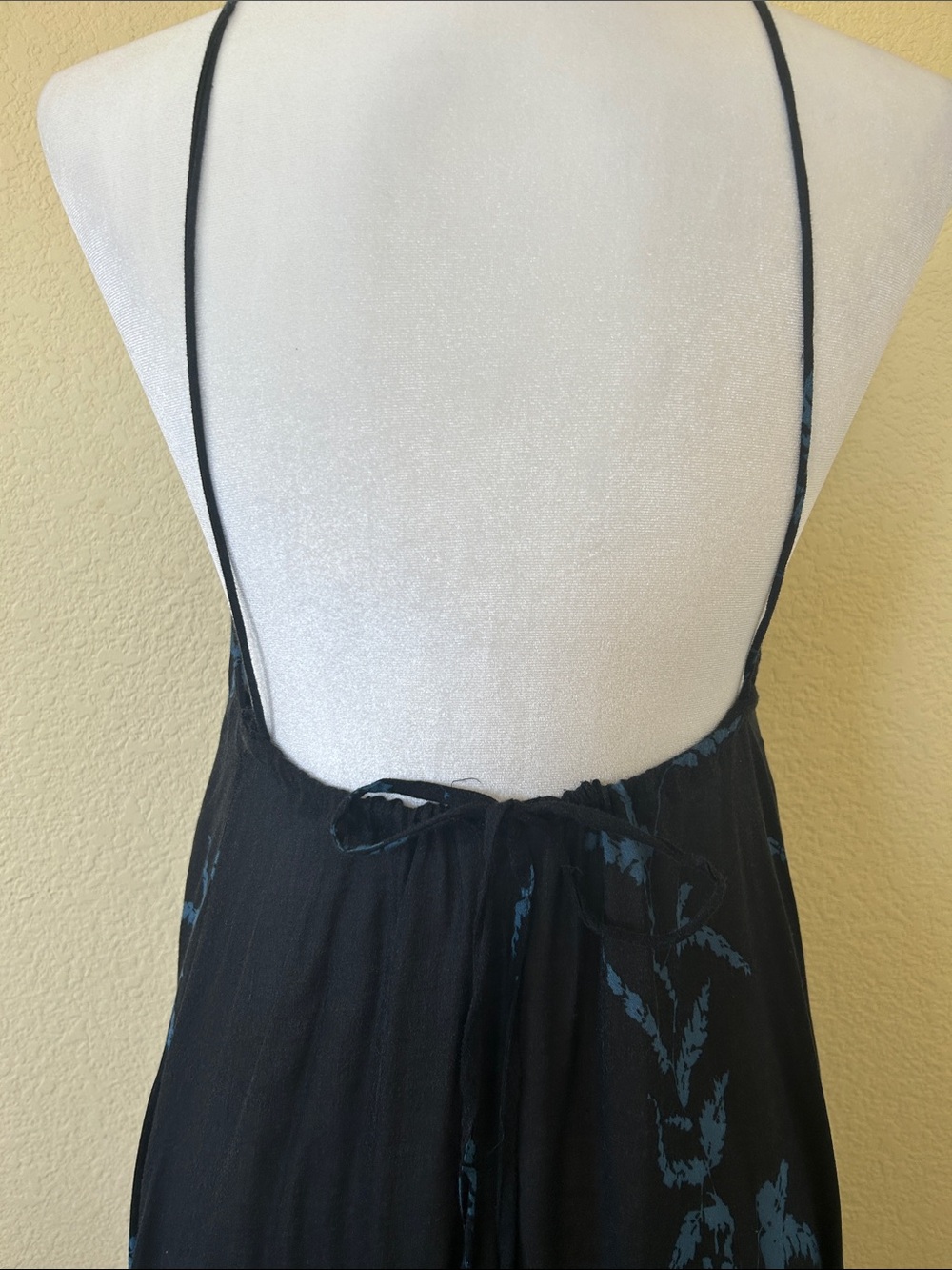 Free People Black Floral Halter Maxi Dress with Blue and Coral Accents - Picture 3 of 4